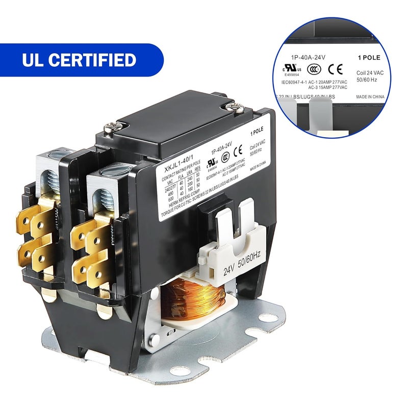 Dreyoo كونتاكتور مكيف الهواء 1 قطب 24 فولت، معتمد من UL، كونتاكتور موتور HVAC من Carrier، ريلاي استبدال مكيف الهواء، متوافق مع C230b، مضخة حرارية، أنظمة تبريد (40A) - Image 4